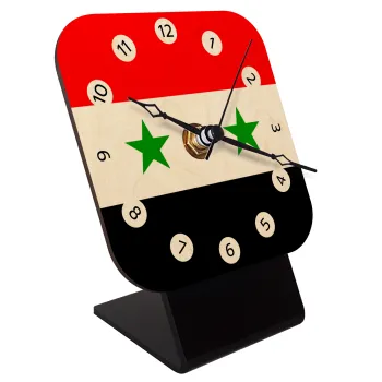 Syria flag, Quartz Table clock in natural wood (10cm)
