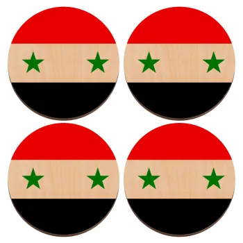 Syria flag, ΣΕΤ x4 Σουβέρ ξύλινα στρογγυλά plywood (9cm)