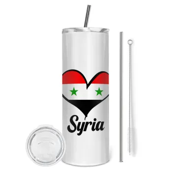 Syria flag, Tumbler stainless steel 600ml, with metal straw & cleaning brush