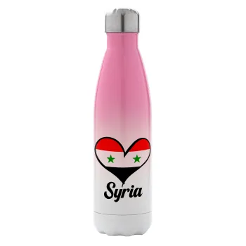 Syria flag, Μεταλλικό παγούρι θερμός Ροζ/Λευκό (Stainless steel), διπλού τοιχώματος, 500ml