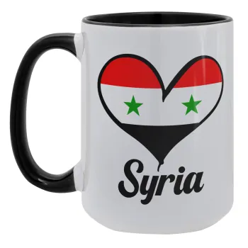 Syria flag, Κούπα Mega 15oz, κεραμική Μαύρη, 450ml
