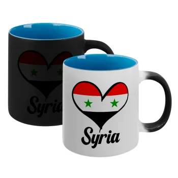 Syria flag, Κούπα Μαγική εσωτερικό μπλε, κεραμική 330ml που αλλάζει χρώμα με το ζεστό ρόφημα
