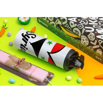 Syria flag, Πασχαλινή Λαμπάδα με Travel Tumbler θερμό με διπλό καπάκι (600ml, BPA free) & κερί αρωματικό πλακέ (30cm) (ΡΟΖ)