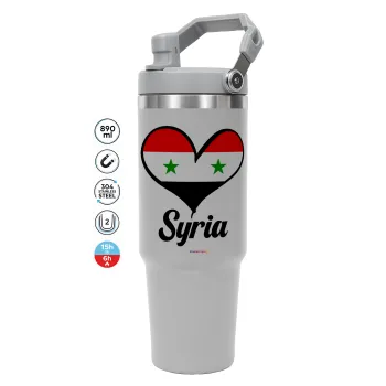 Syria flag, GREY Travel Tumbler with Handle 890ml