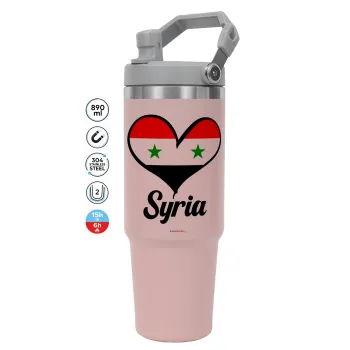 Syria flag, PINK Travel Tumbler with Handle 890ml