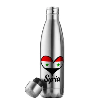 Syria flag, Μεταλλικό παγούρι θερμός Inox (Stainless steel), διπλού τοιχώματος, 500ml