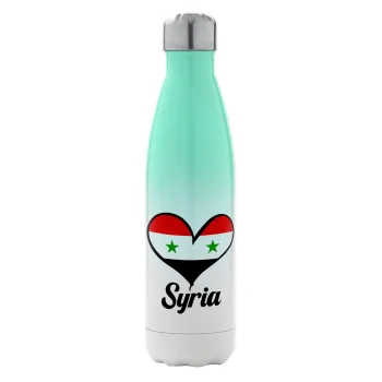 Syria flag, Μεταλλικό παγούρι θερμός Πράσινο/Λευκό (Stainless steel), διπλού τοιχώματος, 500ml