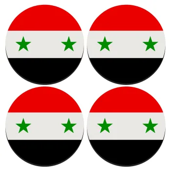 Syria flag, ΣΕΤ 4 Σουβέρ ξύλινα στρογγυλά (9cm)