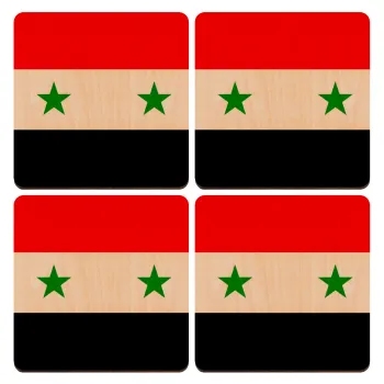 Syria flag, ΣΕΤ x4 Σουβέρ ξύλινα τετράγωνα plywood (9cm)