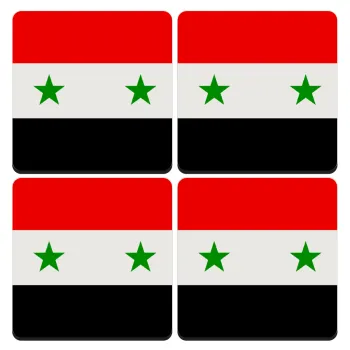 Syria flag, ΣΕΤ 4 Σουβέρ ξύλινα τετράγωνα (9cm)