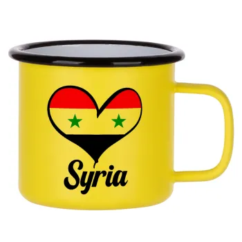 Syria flag, Metallic enamel MATT Yellow cup 360ml