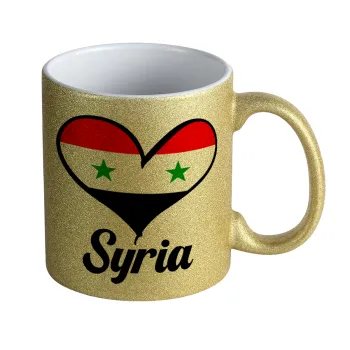 Syria flag, Κούπα Χρυσή Glitter που γυαλίζει, κεραμική, 330ml
