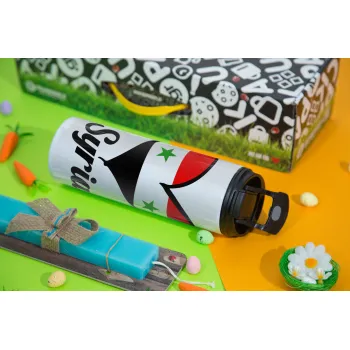 Syria flag, Πασχαλινή Λαμπάδα με Travel Tumbler θερμό με διπλό καπάκι (600ml, BPA free) & κερί αρωματικό πλακέ (30cm) (ΤΙΡΚΟΥΑΖ)