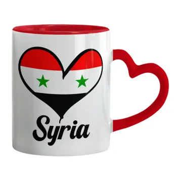 Syria flag, Mug heart red handle, ceramic, 330ml