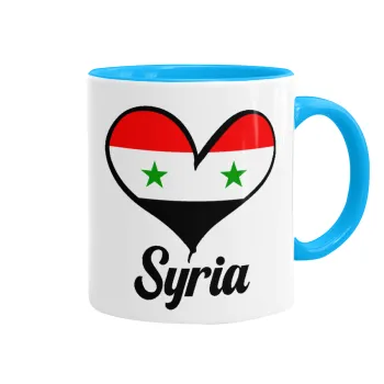 Syria flag, Κούπα χρωματιστή γαλάζια, κεραμική, 330ml