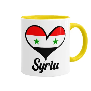 Syria flag, Κούπα χρωματιστή κίτρινη, κεραμική, 330ml
