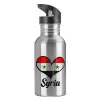 Water bottle Silver with straw, stainless steel 600ml