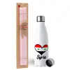 Easter Set, metallic stainless steel water bottle (750ml) & scented flat Easter candle (30cm) (PINK)