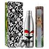 Easter Set, metallic stainless thermos flask (500ml) & scented flat Easter candle (30cm) (GRAY)