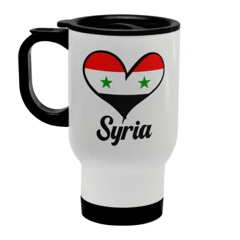Syria flag, Κούπα ταξιδιού ανοξείδωτη με καπάκι, διπλού τοιχώματος (θερμό) λευκή 450ml