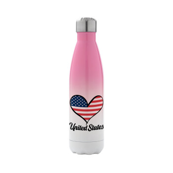 USA flag, Metal mug thermos Pink/White (Stainless steel), double wall, 500ml