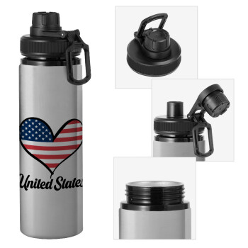 USA flag, Metallic water bottle with safety cap, 850ml aluminum