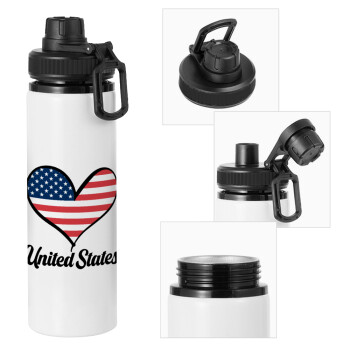 USA flag, Metal water bottle with safety cap, aluminum 850ml