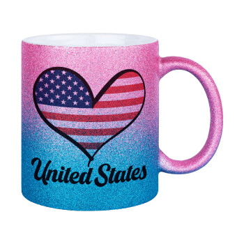 USA flag, Κούπα Χρυσή/Μπλε Glitter, κεραμική, 330ml