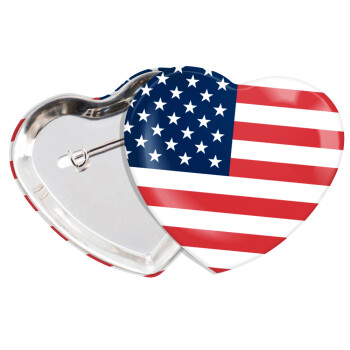 USA flag, Κονκάρδα παραμάνα καρδιά (57x52mm)