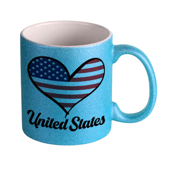 USA flag, Κούπα Σιέλ Glitter που γυαλίζει, κεραμική, 330ml