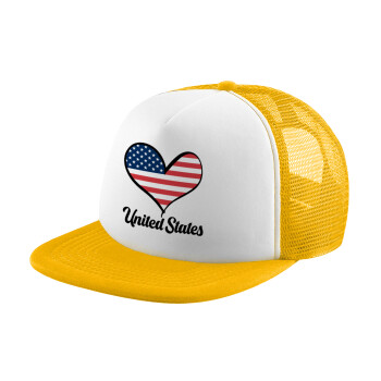 USA flag, Καπέλο παιδικό Soft Trucker με Δίχτυ ΚΙΤΡΙΝΟ/ΛΕΥΚΟ (POLYESTER, ΠΑΙΔΙΚΟ, ONE SIZE)