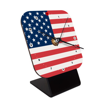 USA flag, Επιτραπέζιο ρολόι ξύλινο με δείκτες (10cm)