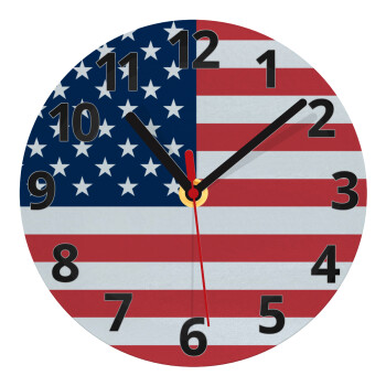 USA flag, Ρολόι τοίχου γυάλινο (20cm)
