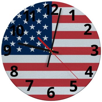 USA flag, Ρολόι τοίχου γυάλινο (30cm)