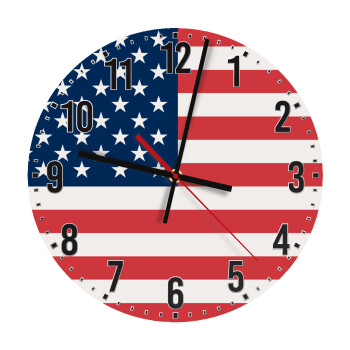 USA flag, Ρολόι τοίχου ξύλινο (30cm)
