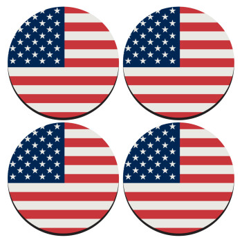 USA flag, ΣΕΤ 4 Σουβέρ ξύλινα στρογγυλά (9cm)