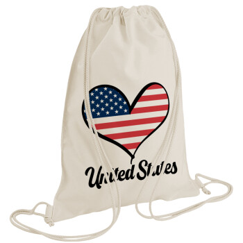 USA flag, Τσάντα πλάτης πουγκί GYMBAG natural (28x40cm)