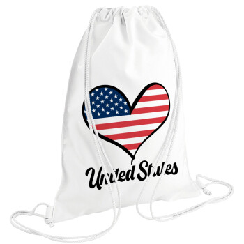 USA flag, Τσάντα πλάτης πουγκί GYMBAG λευκή (28x40cm)