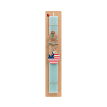 USA flag, Easter Set, wooden keychain & aromatic flat Easter candle (30cm) (TURQUOISE)