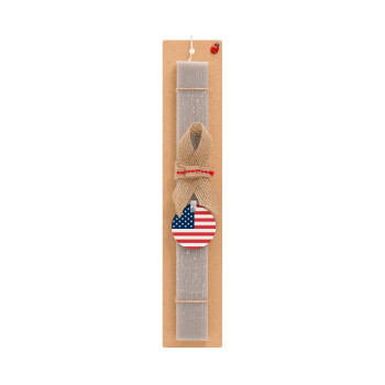 USA flag, Πασχαλινό Σετ, ξύλινο μπρελόκ & πασχαλινή λαμπάδα αρωματική πλακέ (30cm) (ΓΚΡΙ)