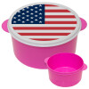 USA flag, ΡΟΖ παιδικό δοχείο φαγητού (lunchbox) πλαστικό (BPA-FREE) Lunch Βox M16 x Π16 x Υ8cm