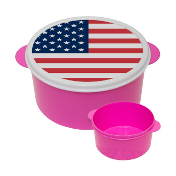 USA flag, ΡΟΖ παιδικό δοχείο φαγητού (lunchbox) πλαστικό (BPA-FREE) Lunch Βox M16 x Π16 x Υ8cm