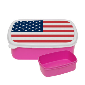 USA flag, ΡΟΖ παιδικό δοχείο φαγητού (lunchbox) πλαστικό (BPA-FREE) Lunch Βox M18 x Π13 x Υ6cm