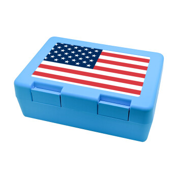 USA flag, Παιδικό δοχείο κολατσιού ΓΑΛΑΖΙΟ 185x128x65mm (BPA free πλαστικό)