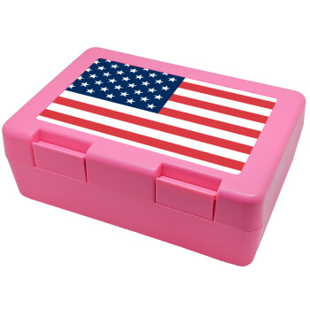 USA flag, Παιδικό δοχείο κολατσιού ΡΟΖ 185x128x65mm (BPA free πλαστικό)