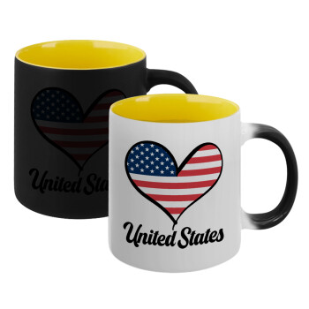 USA flag, Κούπα Μαγική εσωτερικό κίτρινη, κεραμική 330ml που αλλάζει χρώμα με το ζεστό ρόφημα (1 τεμάχιο)