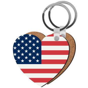 USA flag, Μπρελόκ Ξύλινο καρδιά MDF