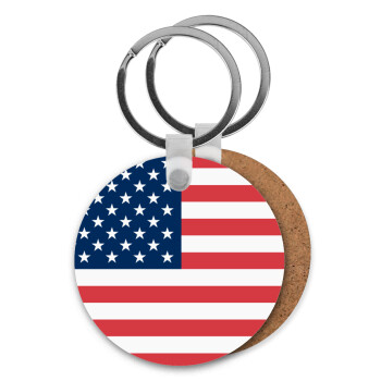 USA flag, Μπρελόκ Ξύλινο στρογγυλό MDF Φ5cm
