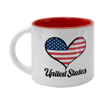 USA flag, Κούπα κεραμική 400ml Λευκή/Κόκκινη