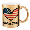 USA flag, Κούπα χρυσή καθρέπτης, 330ml